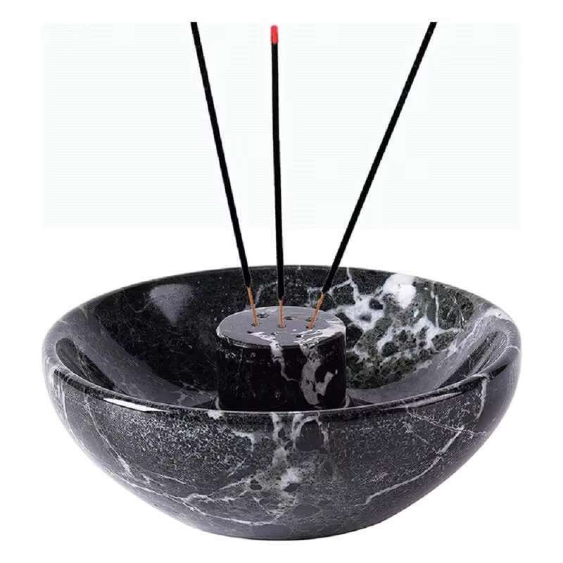 Porte-encens en marbre Radicaln noir 5.5" Porte-encens fait main en pouces avec 9 trous pour bâtonnets d'encens - Idéal pour la décoration de la pièce - Bâtonnets d'encens - Cendriers d'intérieur - Brûleur d'encens