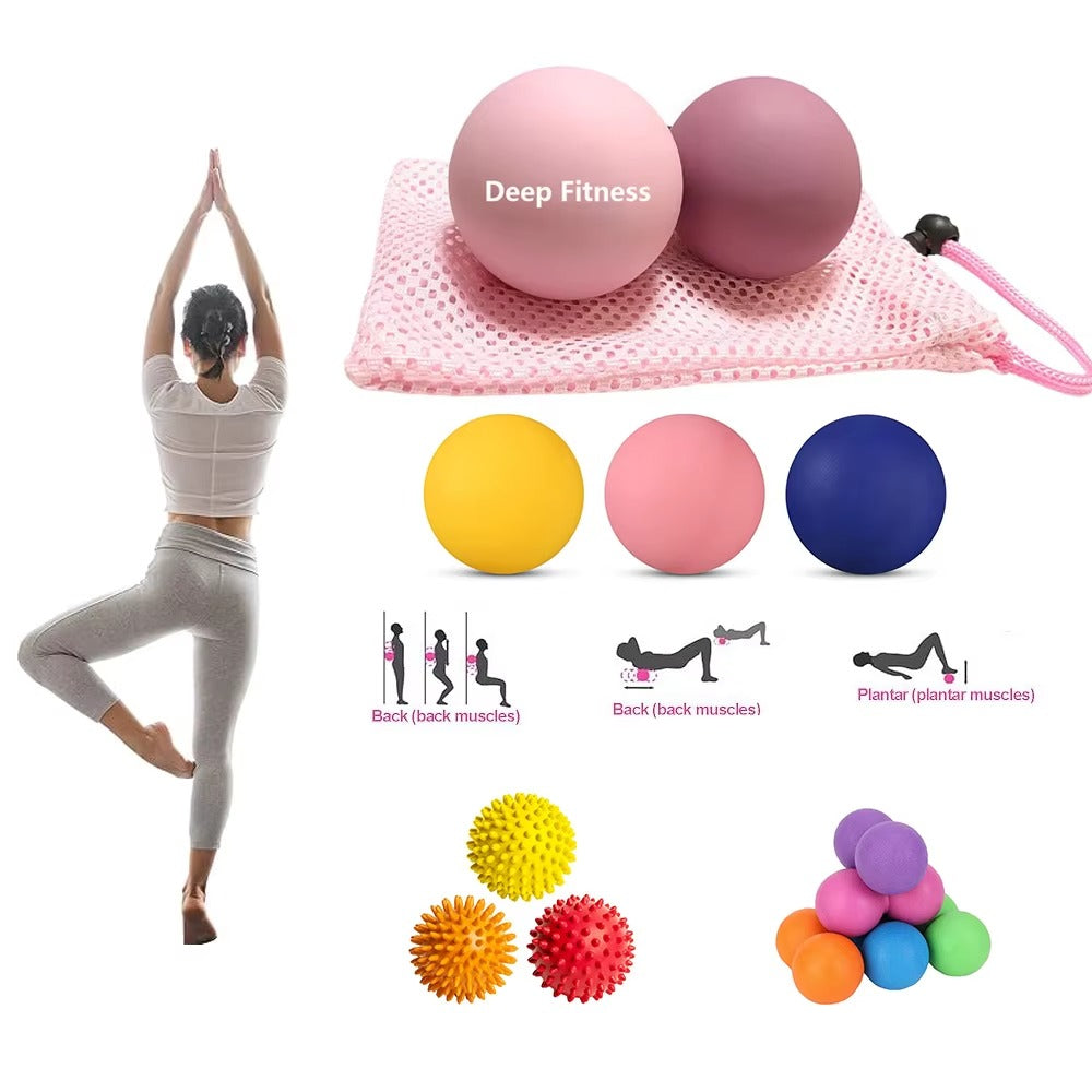 Lacrosse -ballen van siliconenmassage voor spierknopen en fysiotherapie van triggerpoint -therapie. Set van 2 ballen met draagtas. Latex-vrij. Ideaal voor diepe weefselmassage en myofasciale afgifte