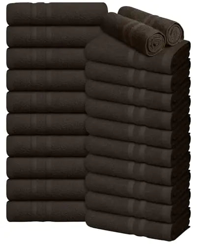 Oakias 100% katoenen salon handdoeken 24 -pack bruin - 16 x 27 inch (geen bleekbestendige) ring gesponnen katoenen bulk handdoeken - sterk absorberende snel droge droge gezichtshaar spa gym salon handdoeken