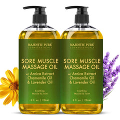 Majestueuze zuivere arnica pijnlijke spiermassageolie voor massagetherapie - natuurlijke olie met lavendel- en kamille etherische oliën - multifunctionele onmiddellijke absorptie Volledige lichaamsmassageolie - 8 fl oz (pak van 2)